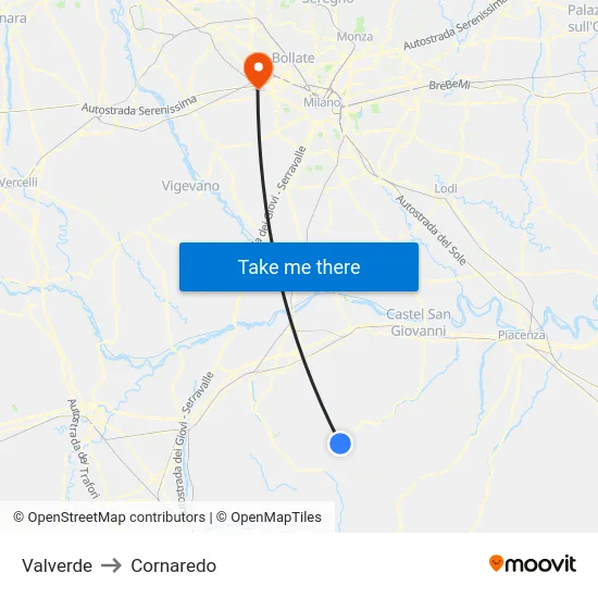 Valverde to Cornaredo map