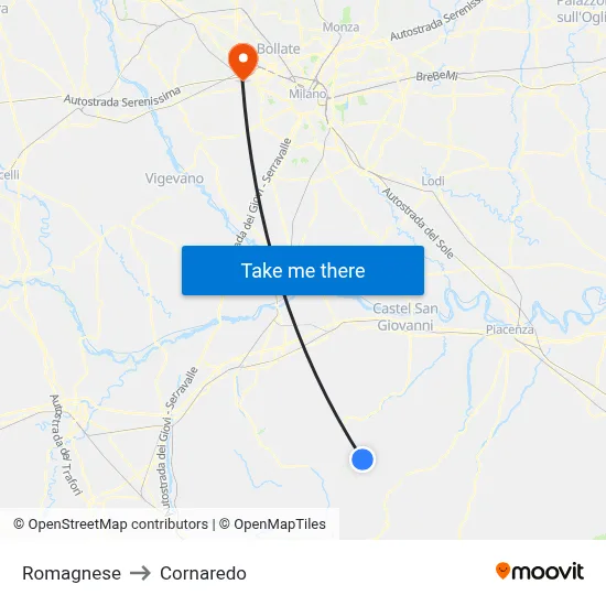 Romagnese to Cornaredo map