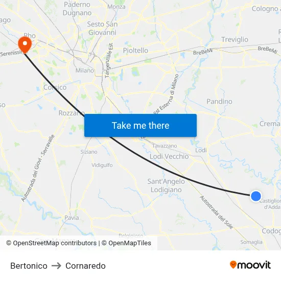 Bertonico to Cornaredo map