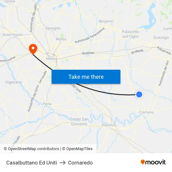 Casalbuttano Ed Uniti to Cornaredo map