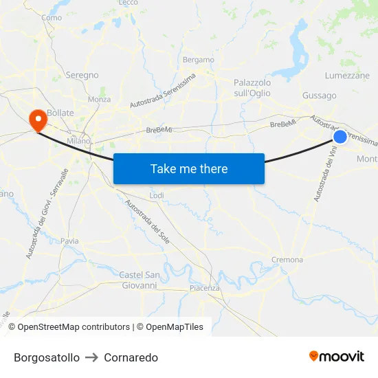 Borgosatollo to Cornaredo map