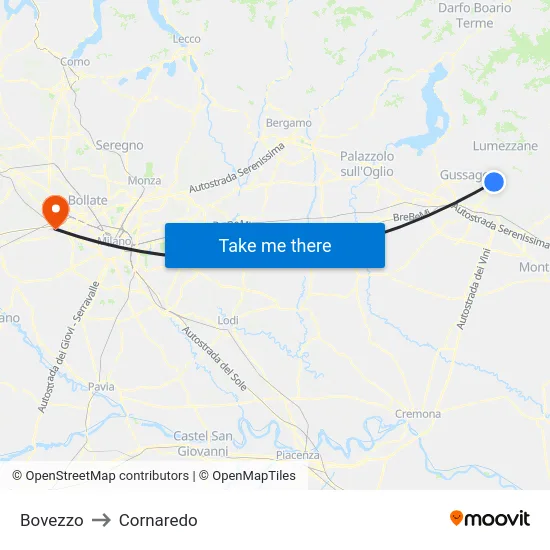Bovezzo to Cornaredo map