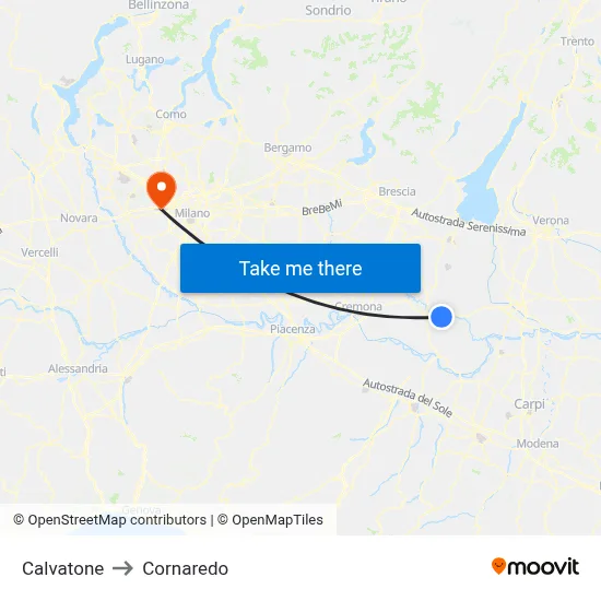 Calvatone to Cornaredo map