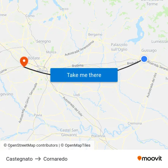 Castegnato to Cornaredo map
