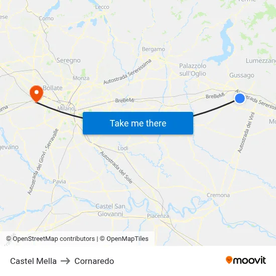 Castel Mella to Cornaredo map