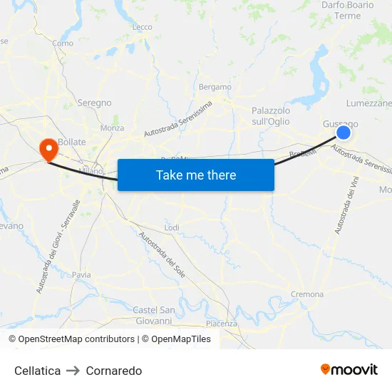 Cellatica to Cornaredo map