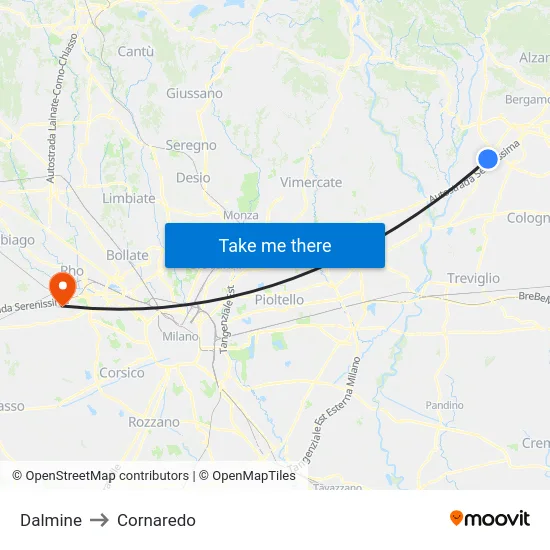 Dalmine to Cornaredo map