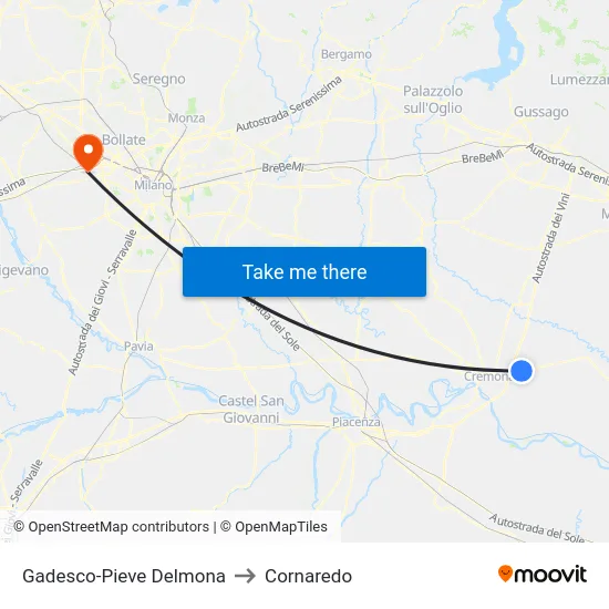 Gadesco-Pieve Delmona to Cornaredo map