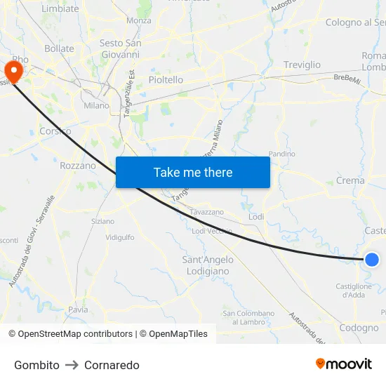 Gombito to Cornaredo map