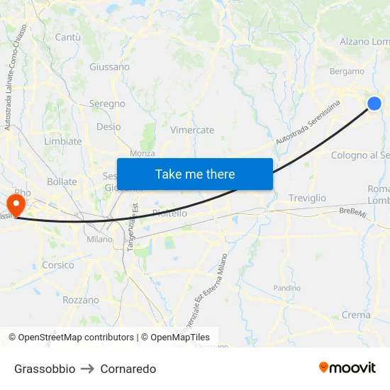 Grassobbio to Cornaredo map