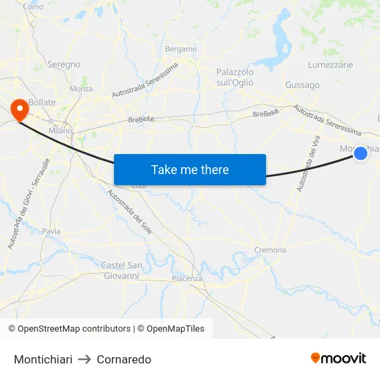 Montichiari to Cornaredo map