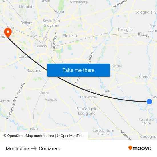 Montodine to Cornaredo map