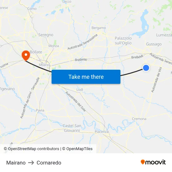Mairano to Cornaredo map