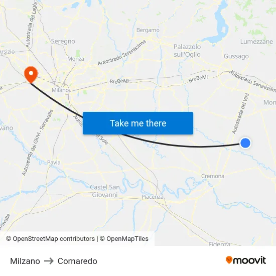 Milzano to Cornaredo map