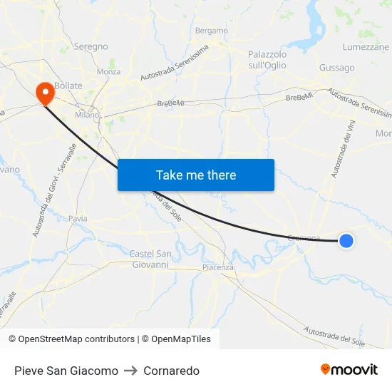 Pieve San Giacomo to Cornaredo map