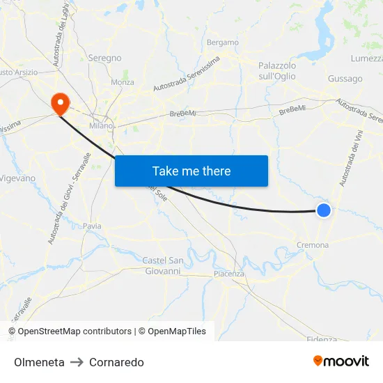 Olmeneta to Cornaredo map