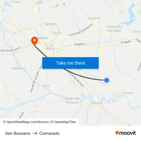 San Bassano to Cornaredo map
