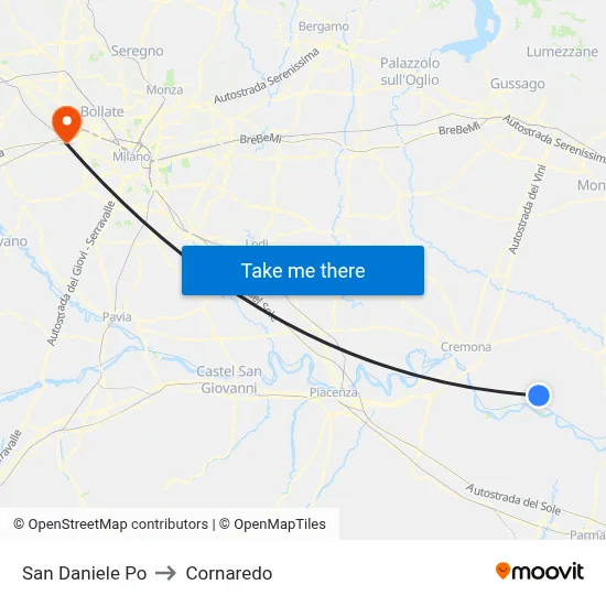 San Daniele Po to Cornaredo map