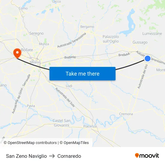 San Zeno Naviglio to Cornaredo map