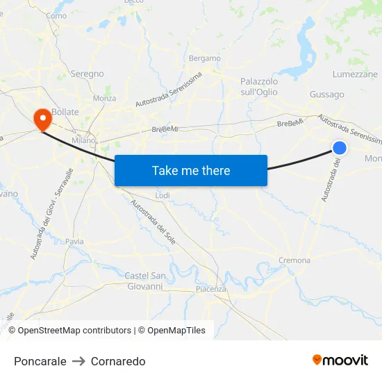 Poncarale to Cornaredo map