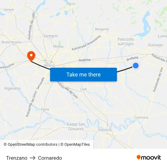 Trenzano to Cornaredo map