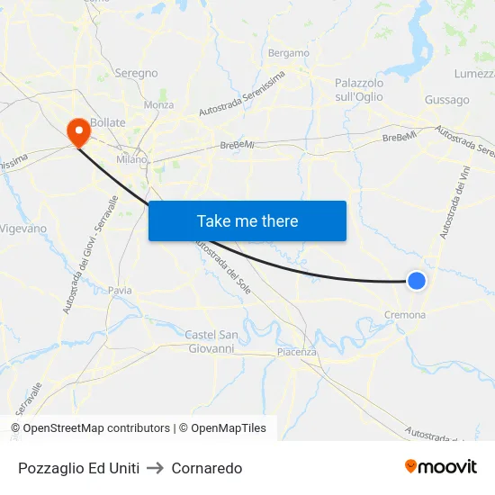 Pozzaglio Ed Uniti to Cornaredo map