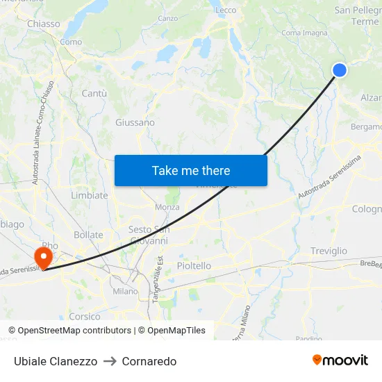 Ubiale Clanezzo to Cornaredo map