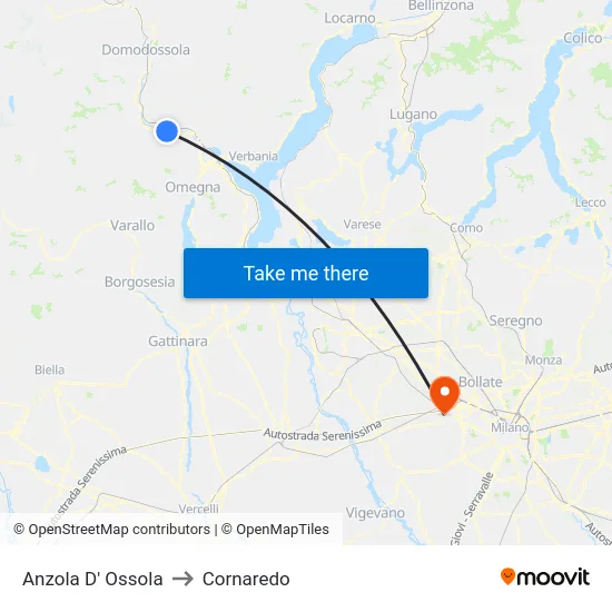 Anzola D' Ossola to Cornaredo map