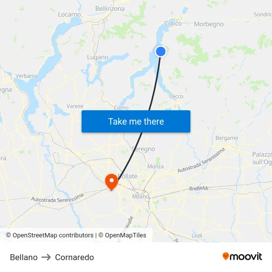 Bellano to Cornaredo map