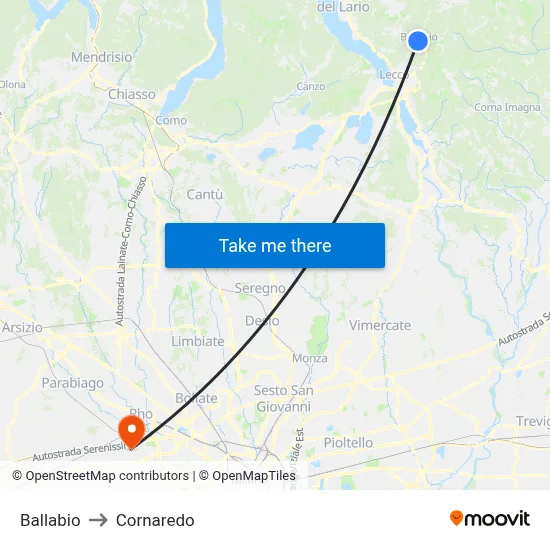 Ballabio to Cornaredo map