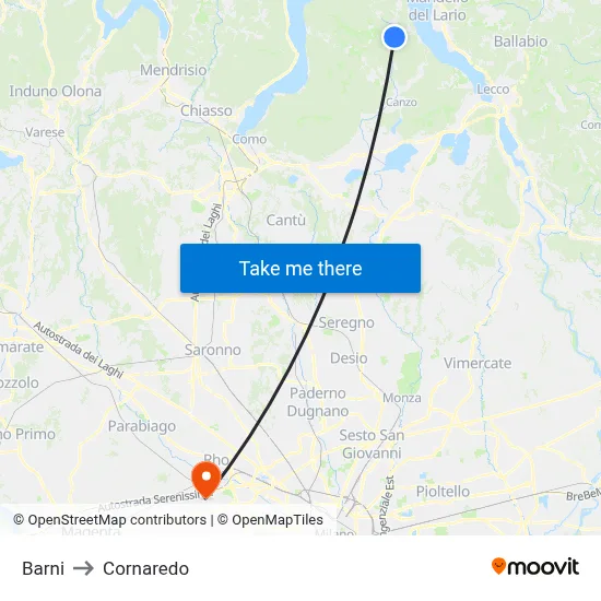 Barni to Cornaredo map