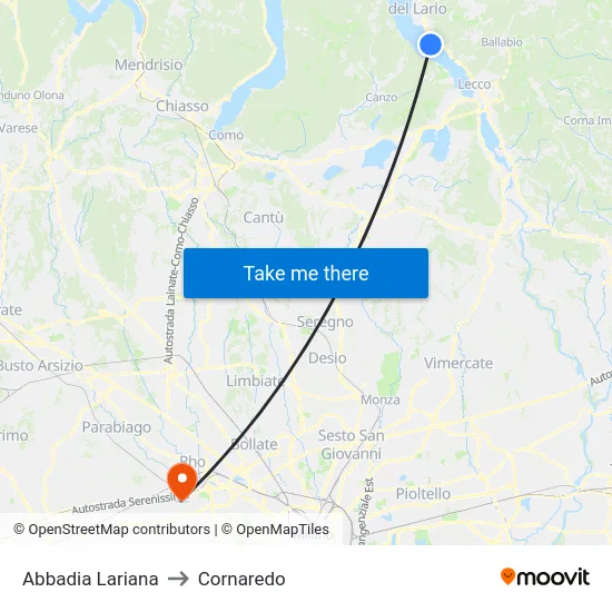 Abbadia Lariana to Cornaredo map
