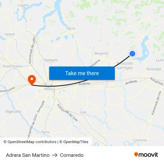 Adrara San Martino to Cornaredo map