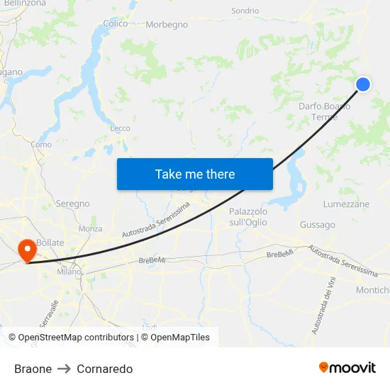Braone to Cornaredo map