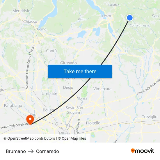 Brumano to Cornaredo map