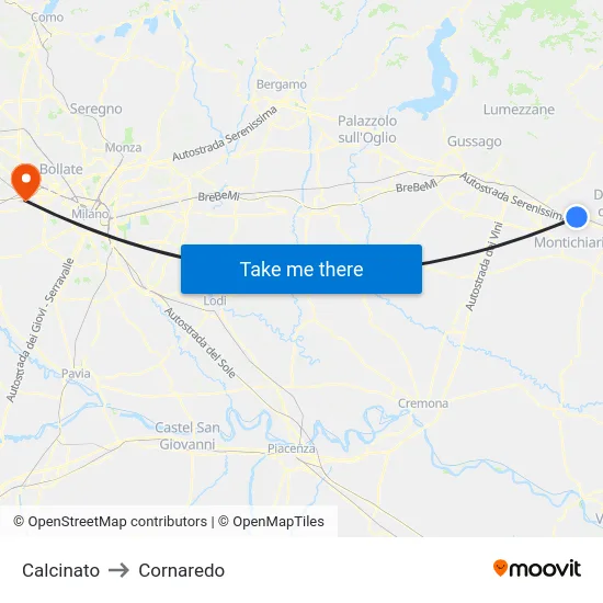 Calcinato to Cornaredo map