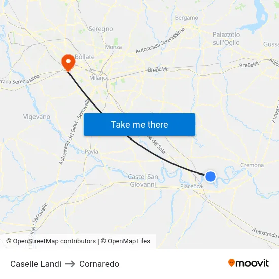 Caselle Landi to Cornaredo map