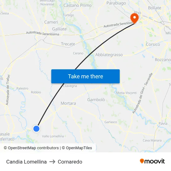 Candia Lomellina to Cornaredo map
