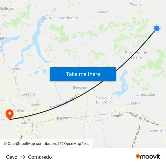 Cevo to Cornaredo map