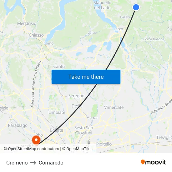 Cremeno to Cornaredo map