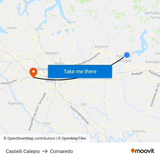 Castelli Calepio to Cornaredo map