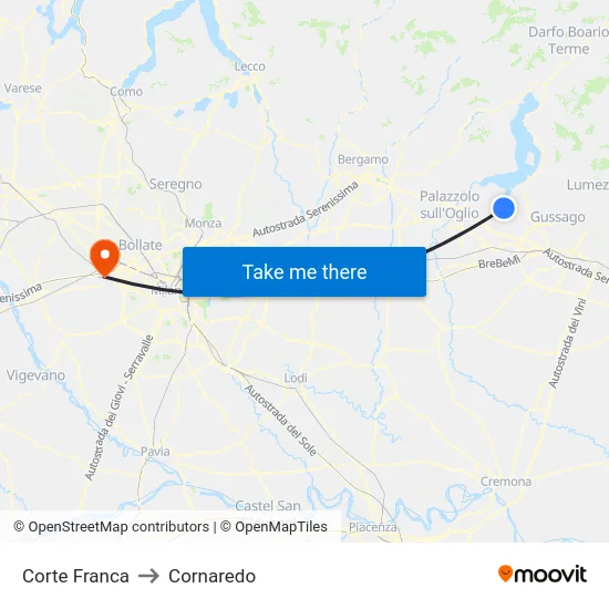 Corte Franca to Cornaredo map