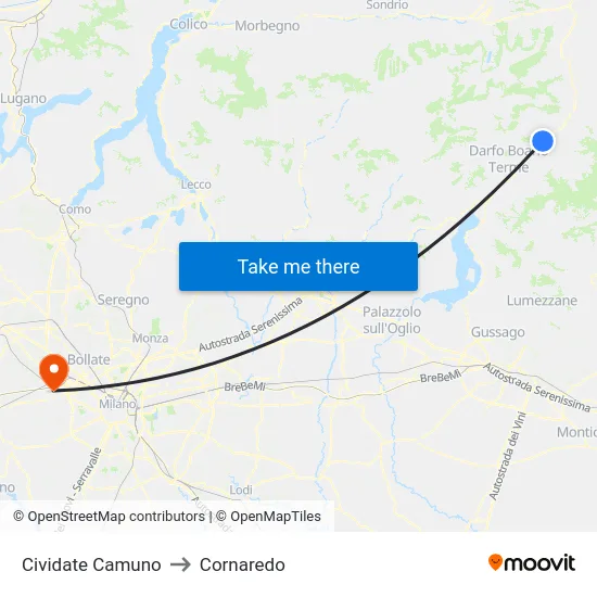 Cividate Camuno to Cornaredo map