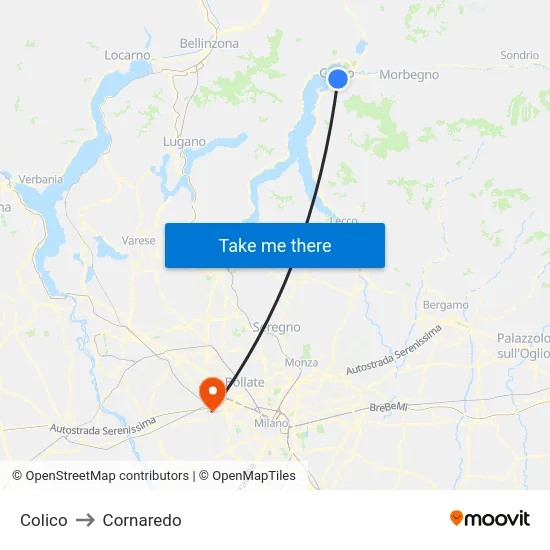 Colico to Cornaredo map