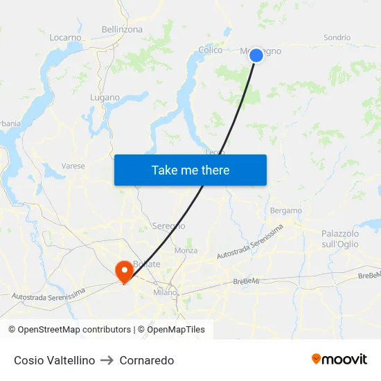Cosio Valtellino to Cornaredo map