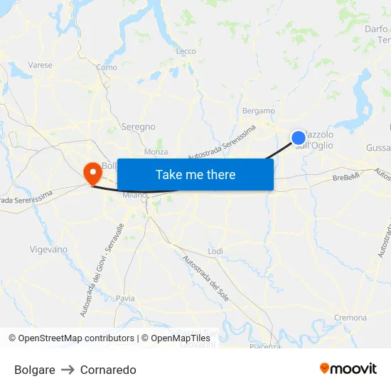 Bolgare to Cornaredo map