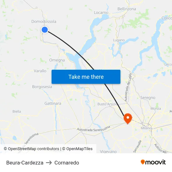 Beura-Cardezza to Cornaredo map