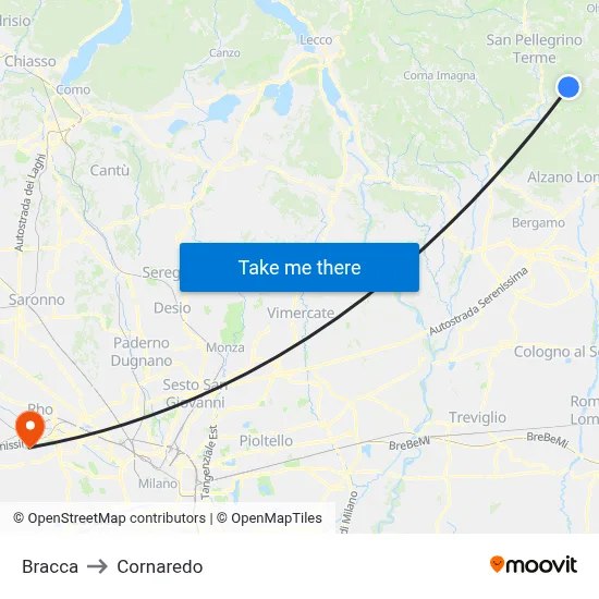 Bracca to Cornaredo map