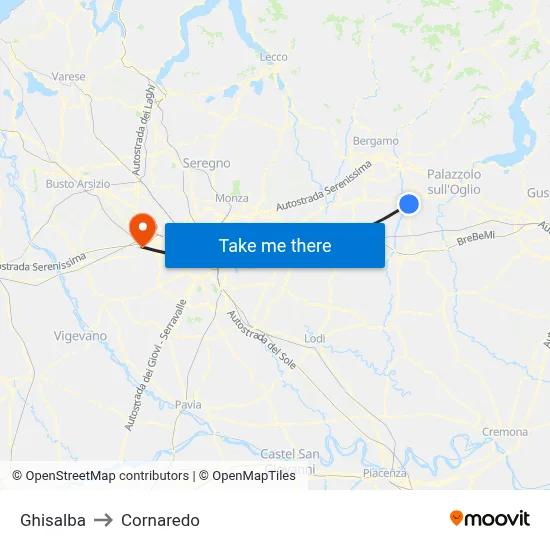 Ghisalba to Cornaredo map
