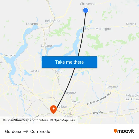 Gordona to Cornaredo map